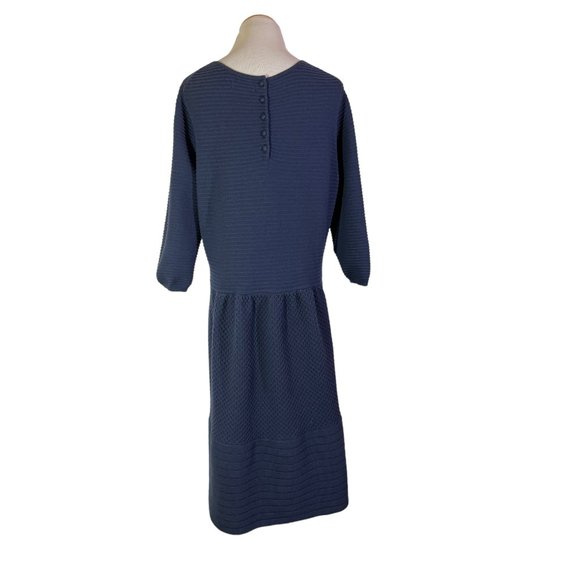 Boden US 18L Navy Blue Libby Textured Sweater Dress 3/4 Sleeve Cotton Wool Blend - Picture 7 of 10